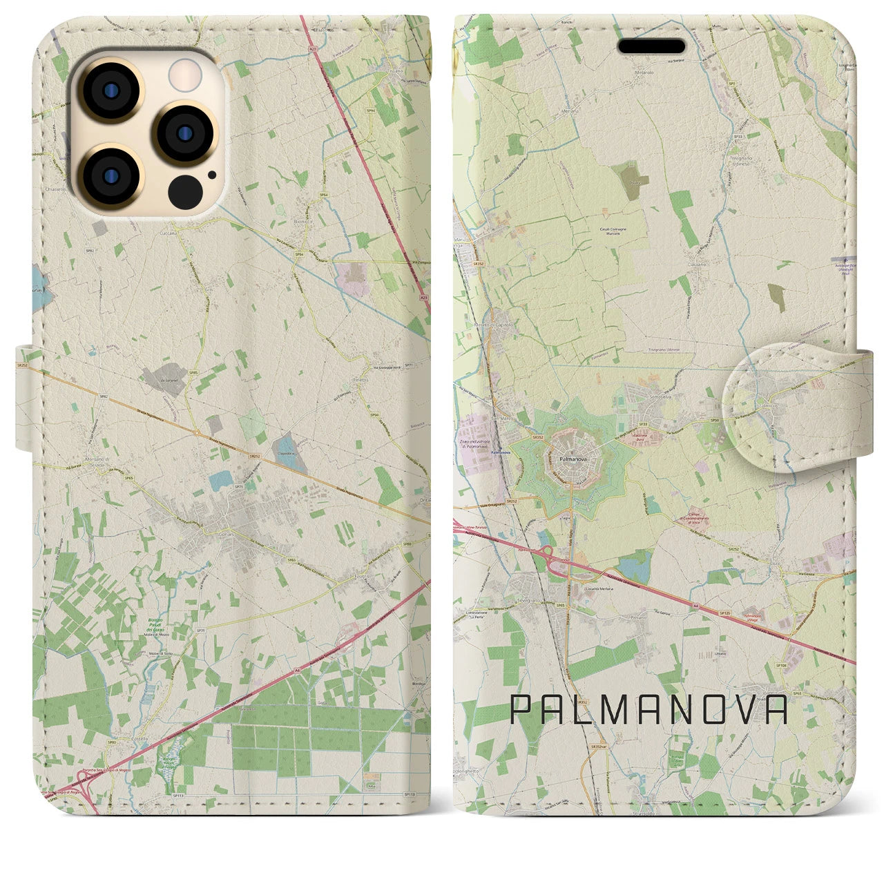 【パルマノーヴァ(イタリア)】地図柄iPhoneケース(手帳タイプ)ナチュラル・iPhone 12 Pro Max 用