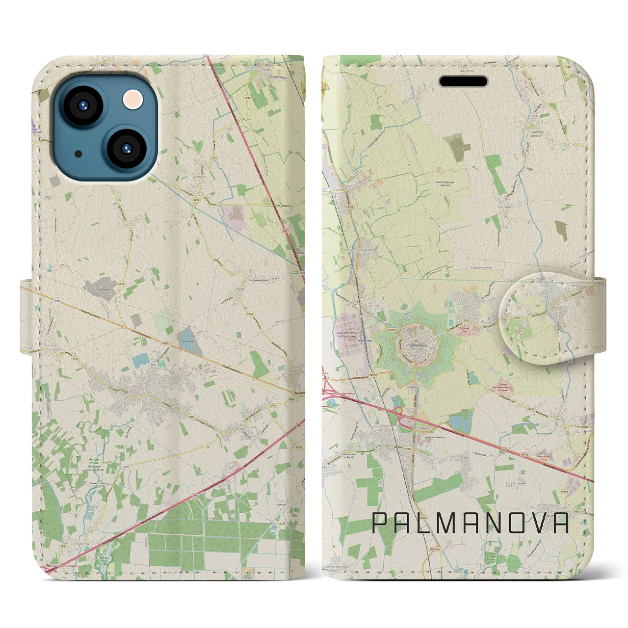 【パルマノーヴァ(イタリア)】地図柄iPhoneケース(手帳タイプ)ナチュラル・iPhone 13 用