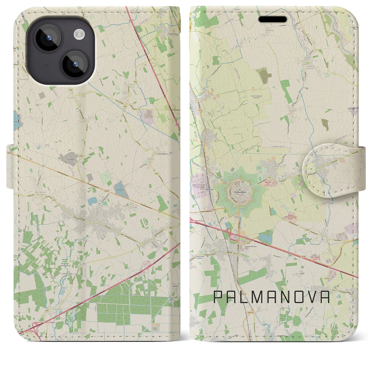 【パルマノーヴァ(イタリア)】地図柄iPhoneケース(手帳タイプ)ナチュラル・iPhone 14 Plus 用