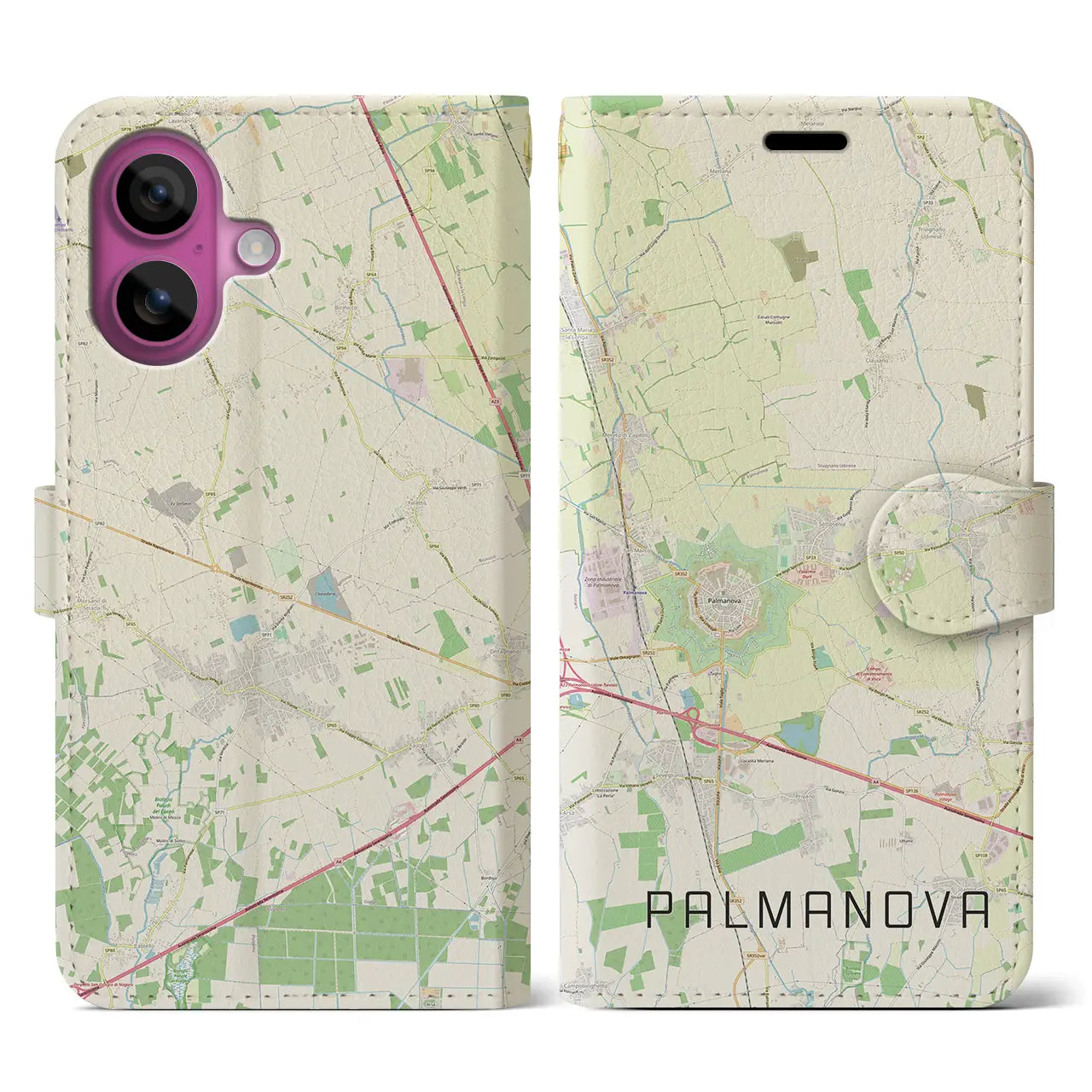 【パルマノーヴァ(イタリア)】地図柄iPhoneケース(手帳タイプ)ナチュラル・iPhone 16 Pro 用