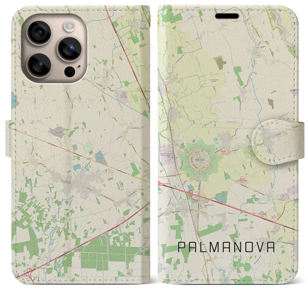 【パルマノーヴァ(イタリア)】地図柄iPhoneケース(手帳タイプ)ナチュラル・iPhone 16 Plus 用