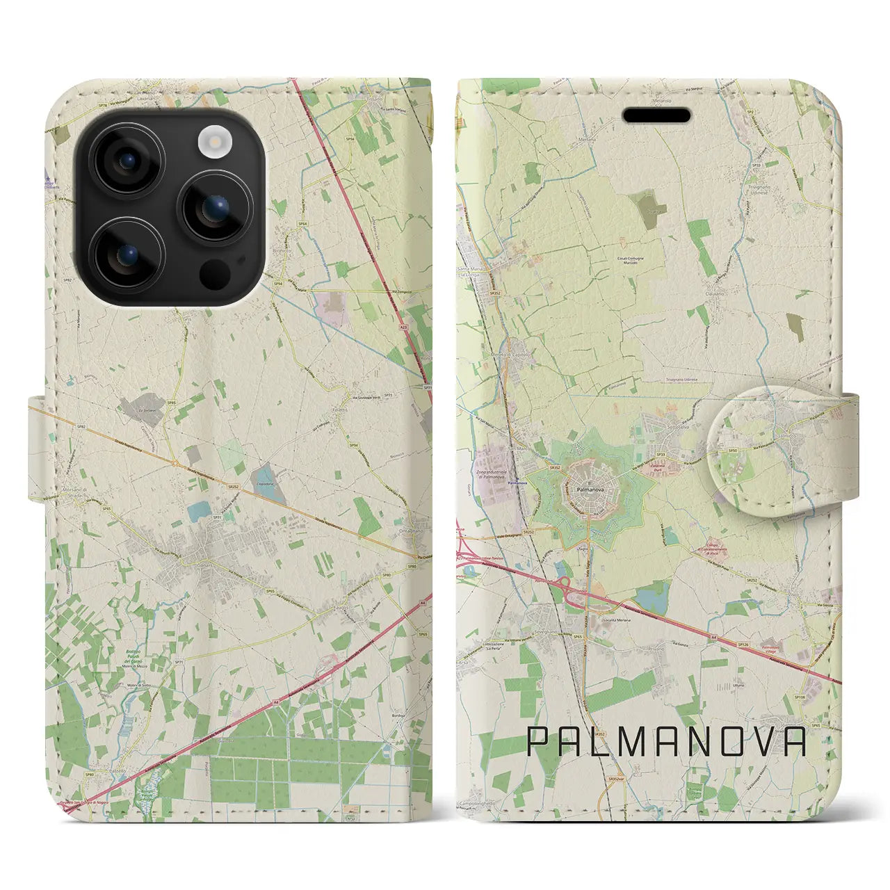 【パルマノーヴァ(イタリア)】地図柄iPhoneケース(手帳タイプ)ナチュラル・iPhone 16 用