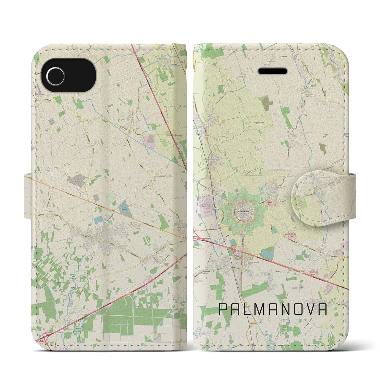 【パルマノーヴァ(イタリア)】地図柄iPhoneケース(手帳タイプ)ナチュラル・iPhone SE(第3 / 第2世代) / 8 / 7 / 6s / 6 用