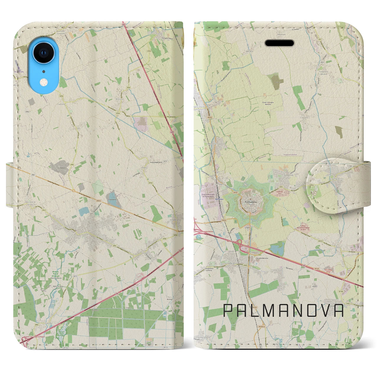【パルマノーヴァ(イタリア)】地図柄iPhoneケース(手帳タイプ)ナチュラル・iPhone XR 用