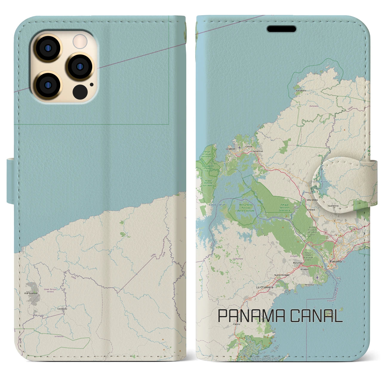 【パナマ運河(パナマ)】地図柄iPhoneケース(手帳タイプ)