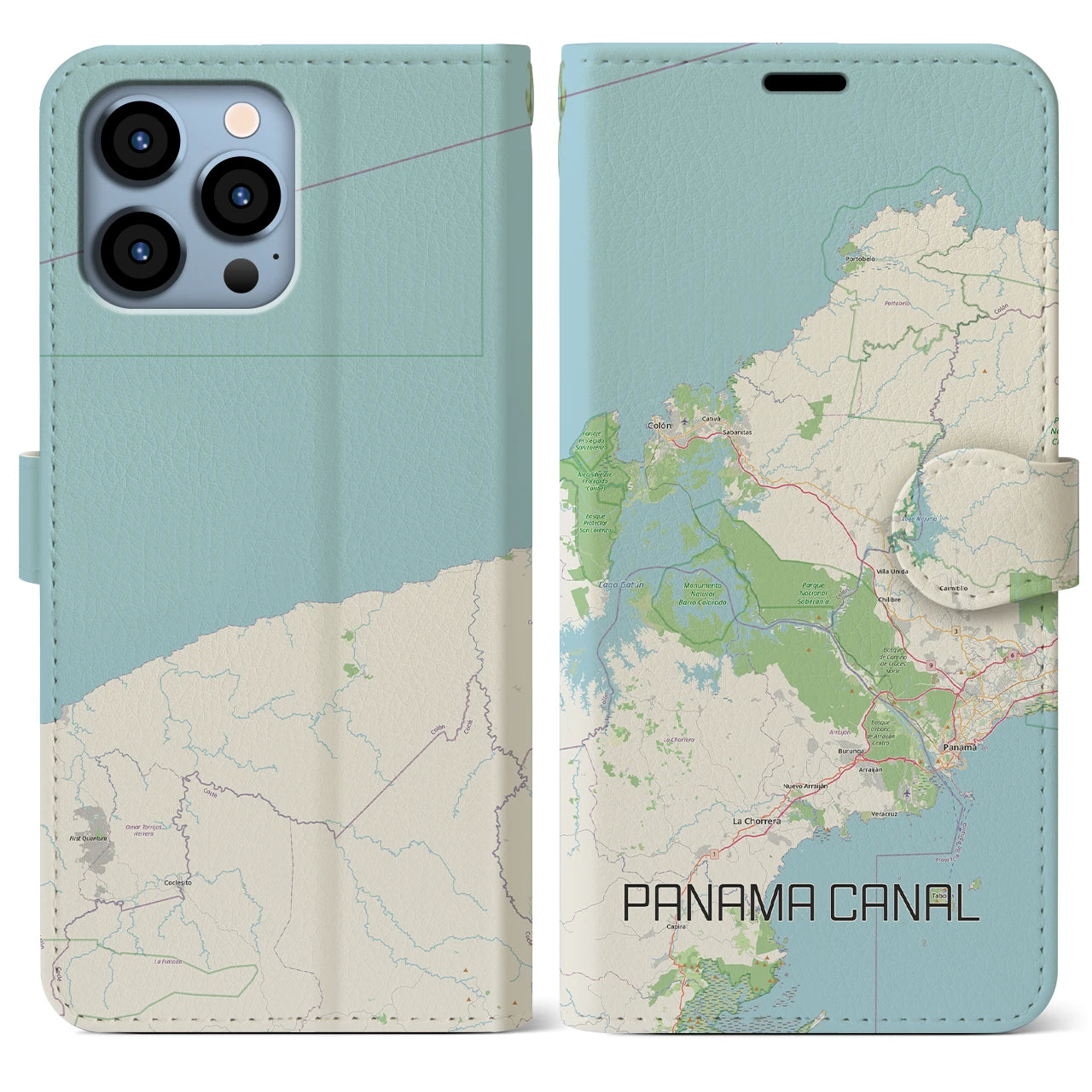 【パナマ運河(パナマ)】地図柄iPhoneケース(手帳タイプ)