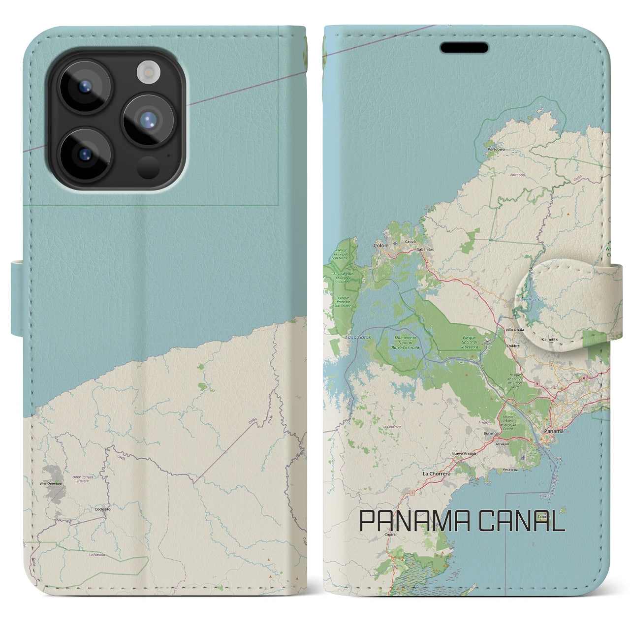 【パナマ運河(パナマ)】地図柄iPhoneケース(手帳タイプ)