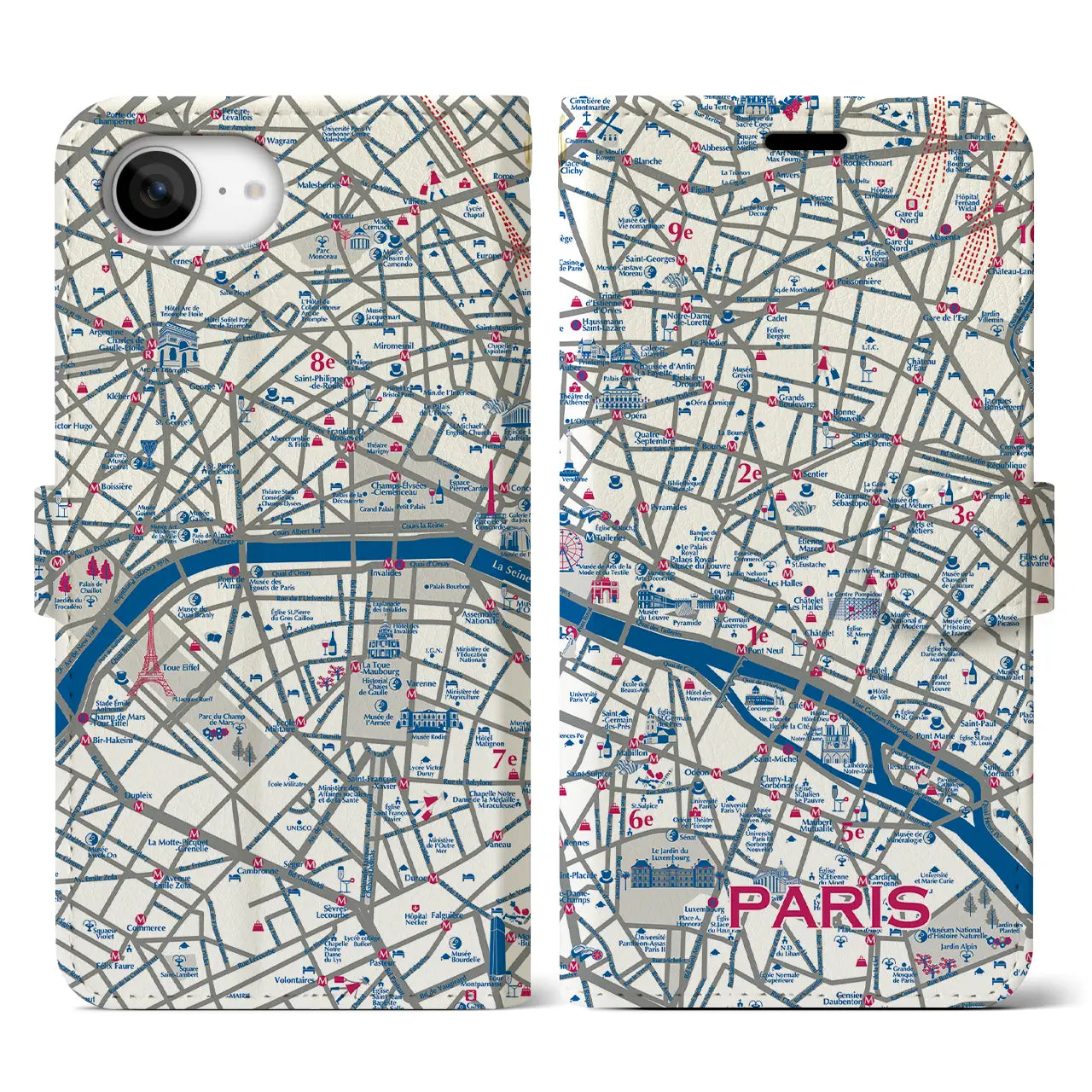 【パリ】イラストマップiPhoneケース(手帳タイプ)