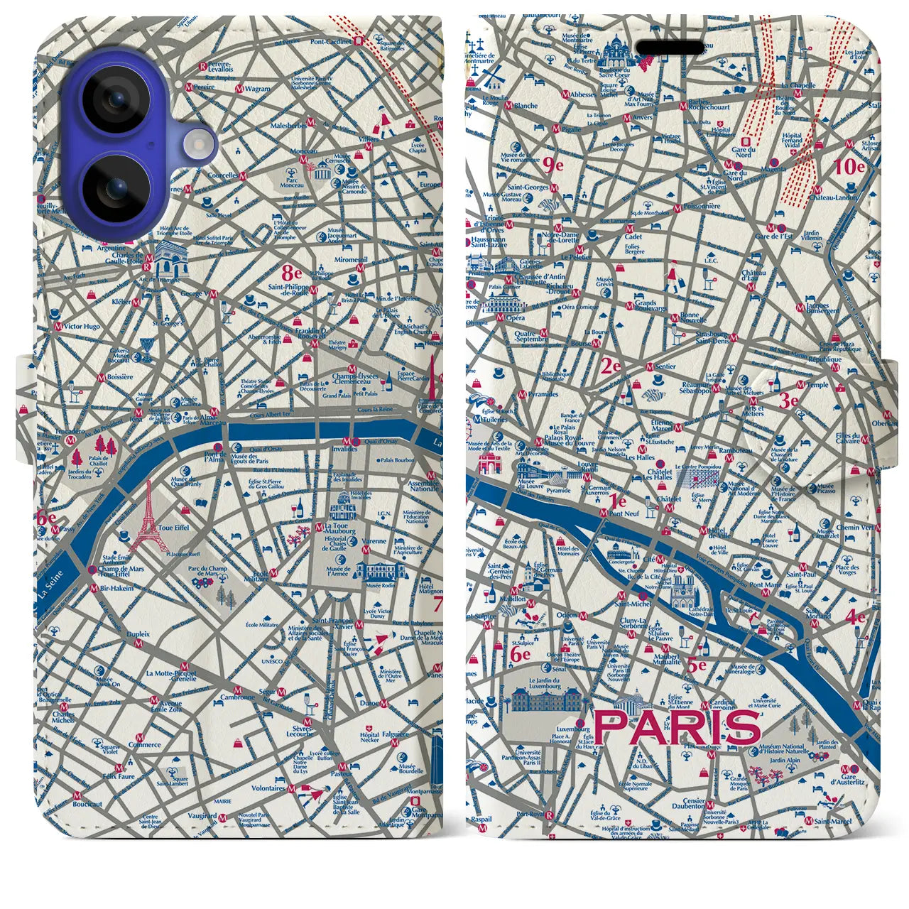 【パリ(イラスト)】イラストマップiPhoneケース(手帳タイプ)ブライト・iPhone 16 Pro Max 用