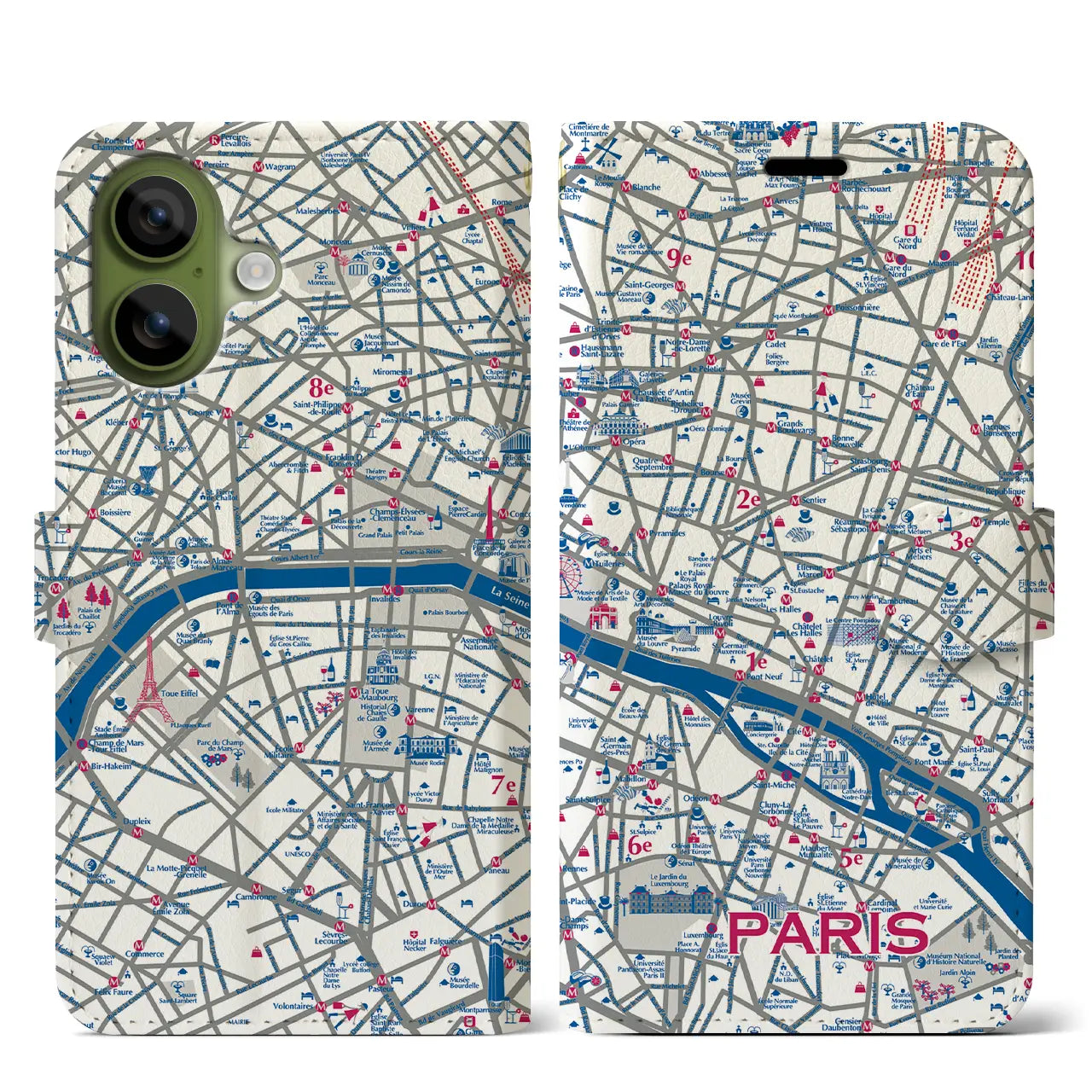 【パリ】イラストマップiPhoneケース(手帳タイプ)