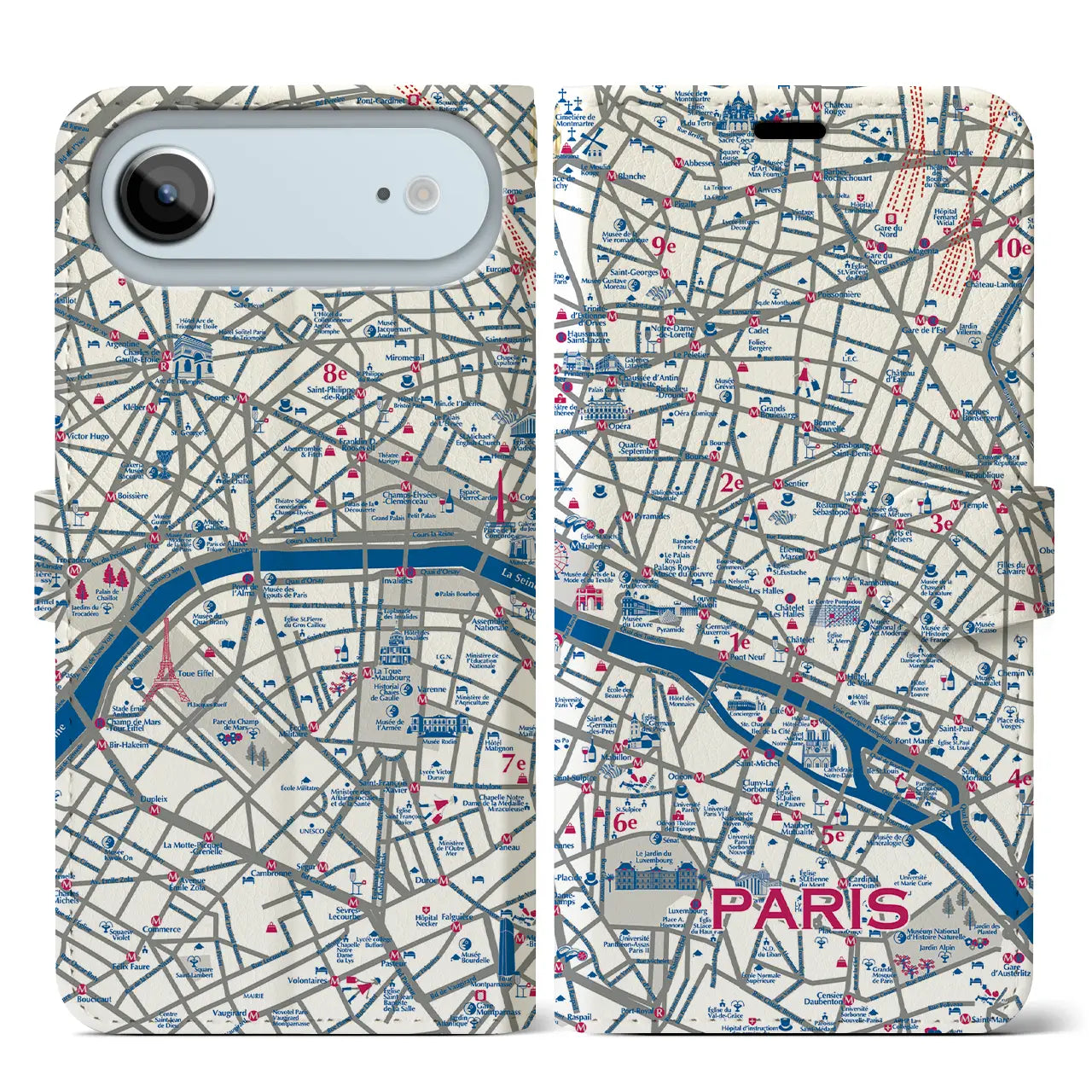 【パリ】イラストマップiPhoneケース(手帳タイプ)
