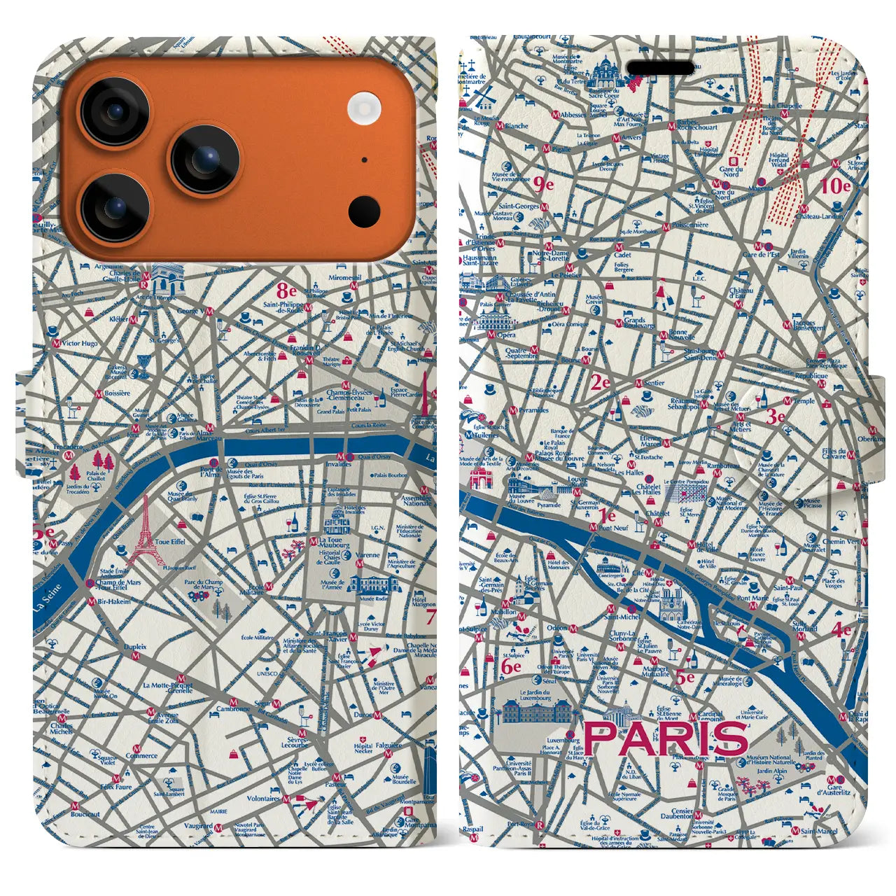 【パリ】イラストマップiPhoneケース(手帳タイプ)