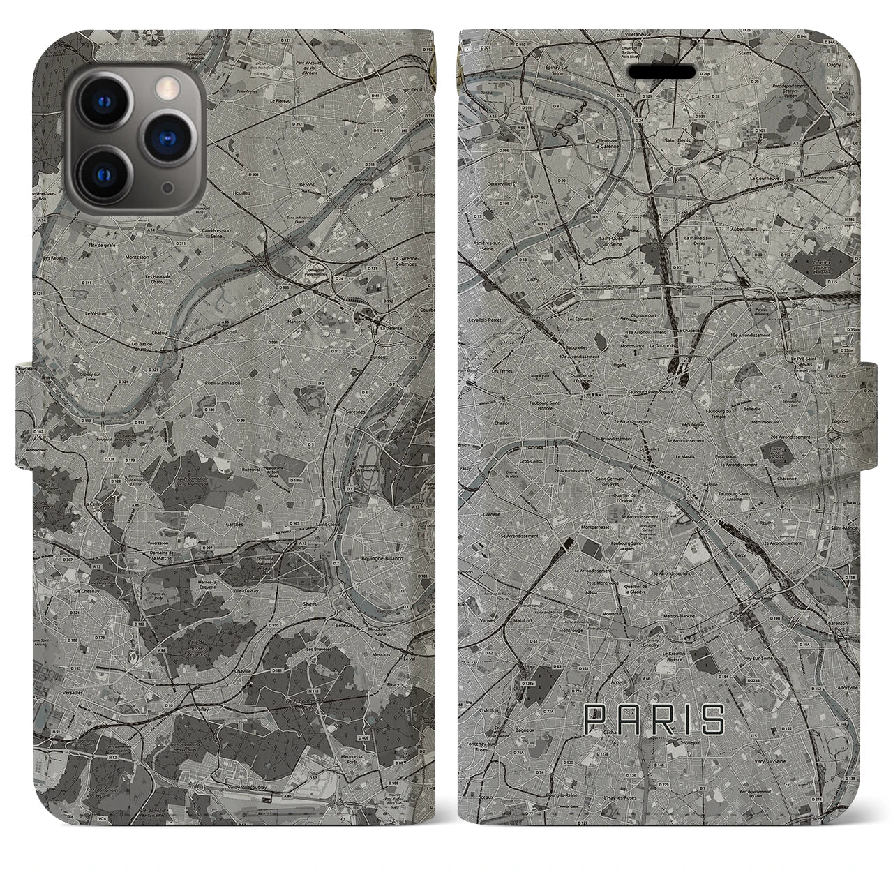 【パリ(フランス)】地図柄iPhoneケース(手帳タイプ)ナチュラル・iPhone 11 Pro Max 用