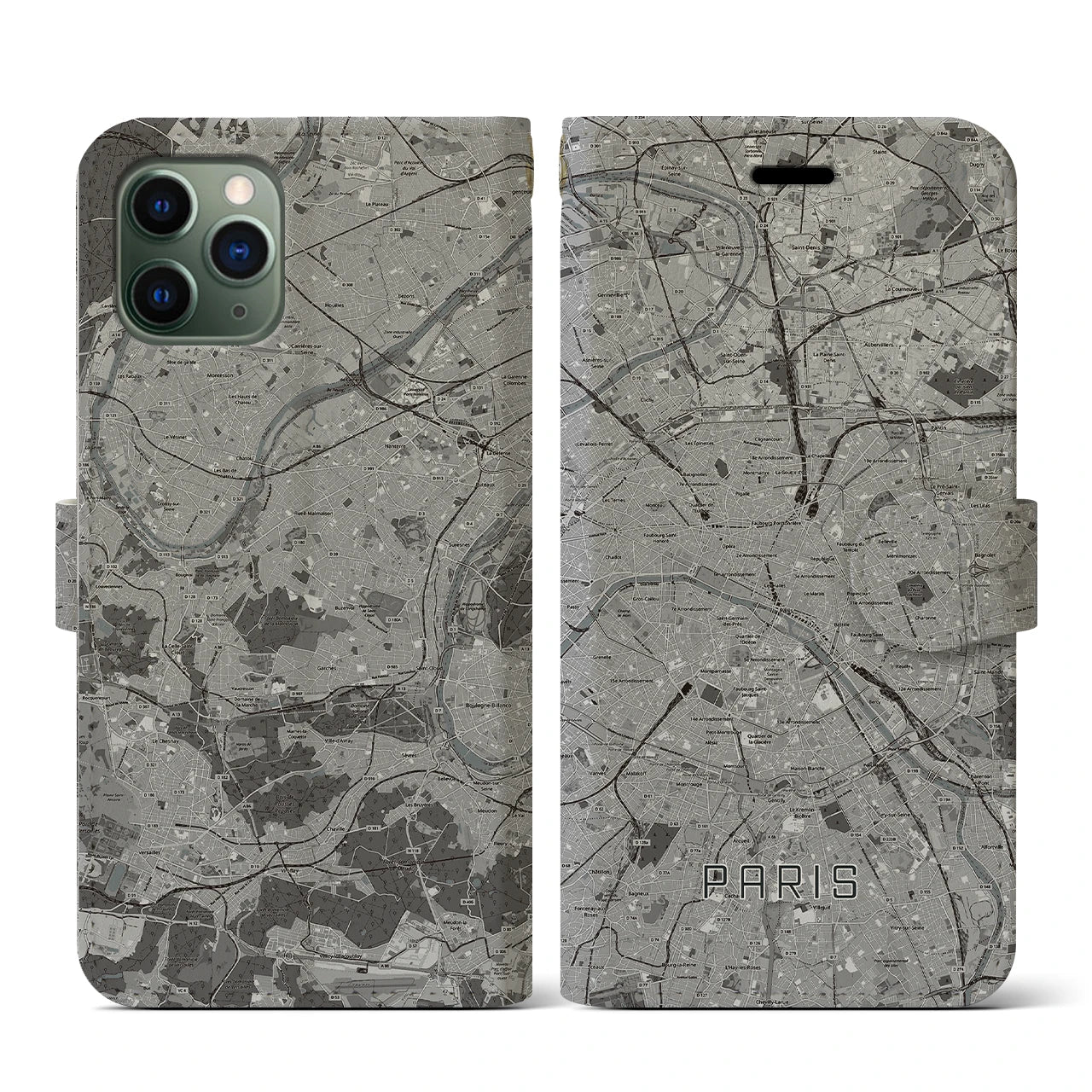 【パリ(フランス)】地図柄iPhoneケース(手帳タイプ)ナチュラル・iPhone 11 Pro 用