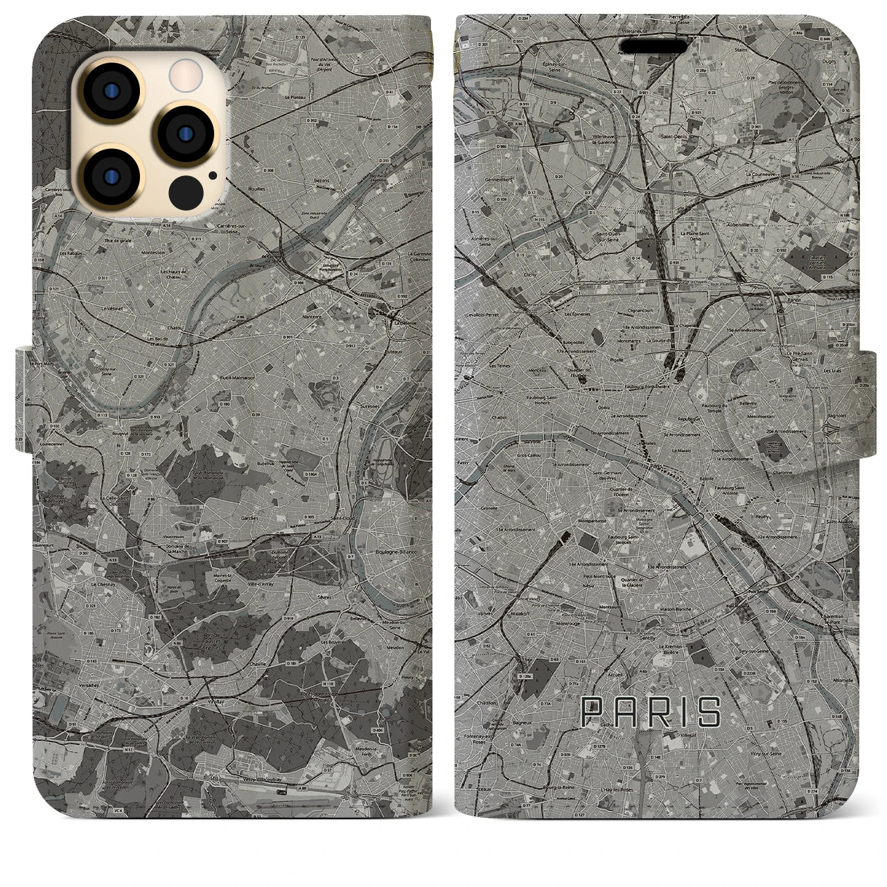 【パリ(フランス)】地図柄iPhoneケース(手帳タイプ)ナチュラル・iPhone 12 Pro Max 用