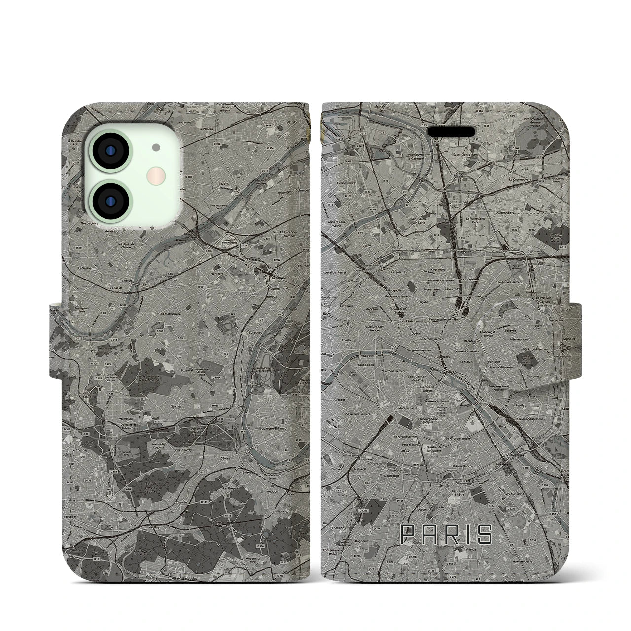 【パリ(フランス)】地図柄iPhoneケース(手帳タイプ)ナチュラル・iPhone 12 mini 用