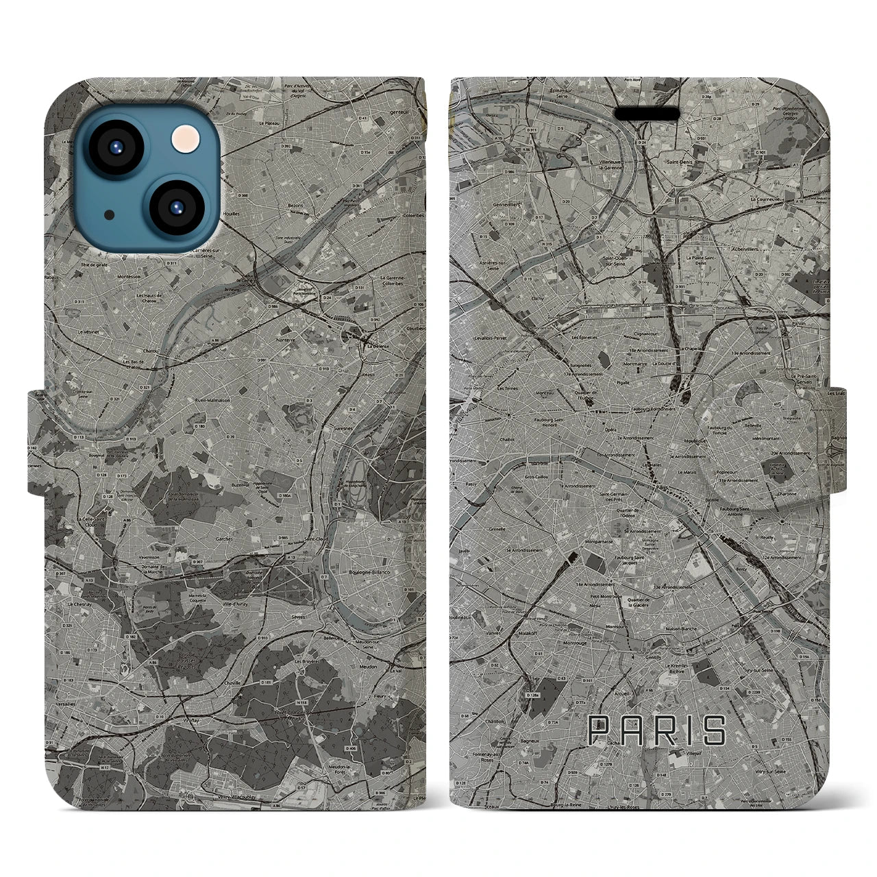 【パリ(フランス)】地図柄iPhoneケース(手帳タイプ)ナチュラル・iPhone 13 用