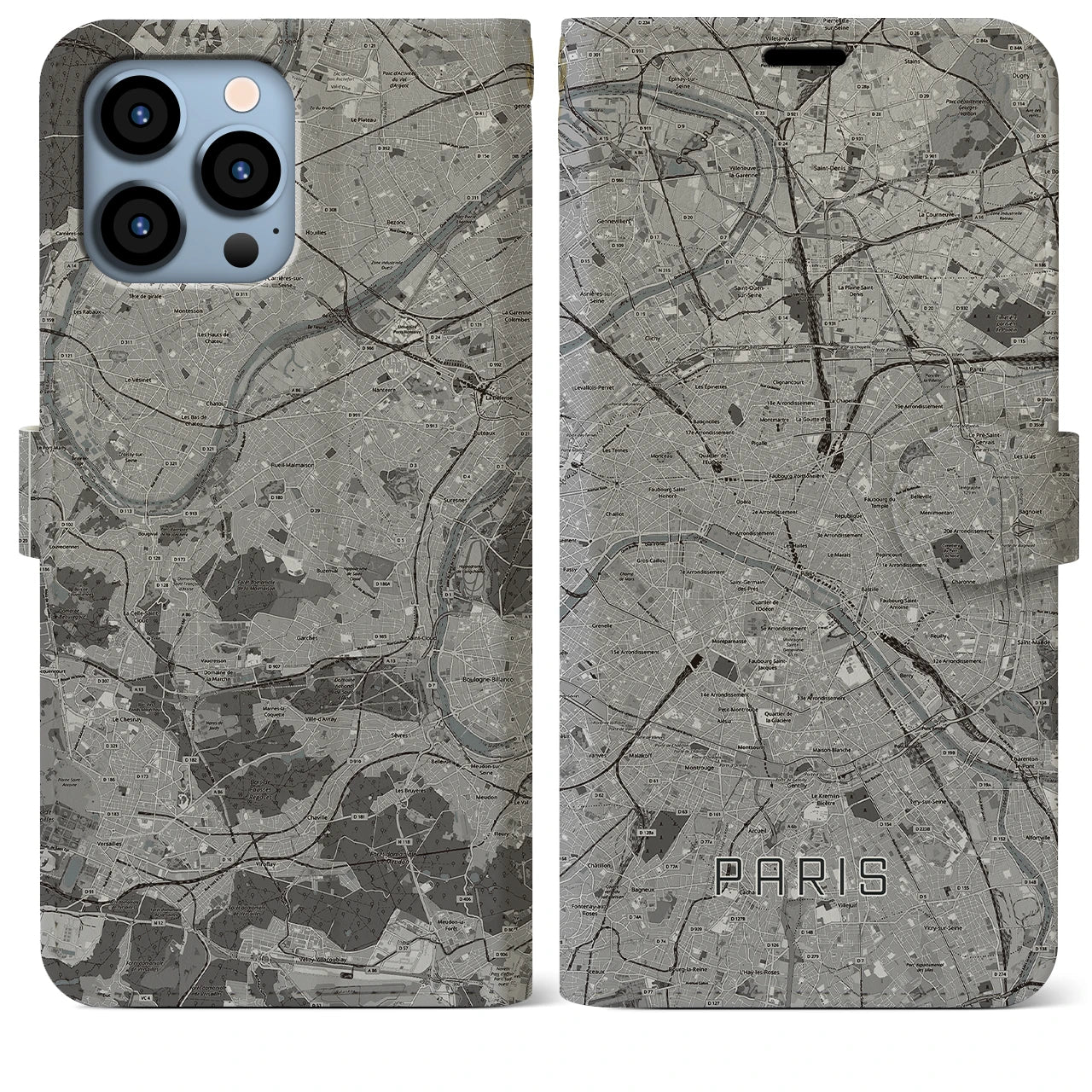 【パリ(フランス)】地図柄iPhoneケース(手帳タイプ)ナチュラル・iPhone 13 Pro Max 用
