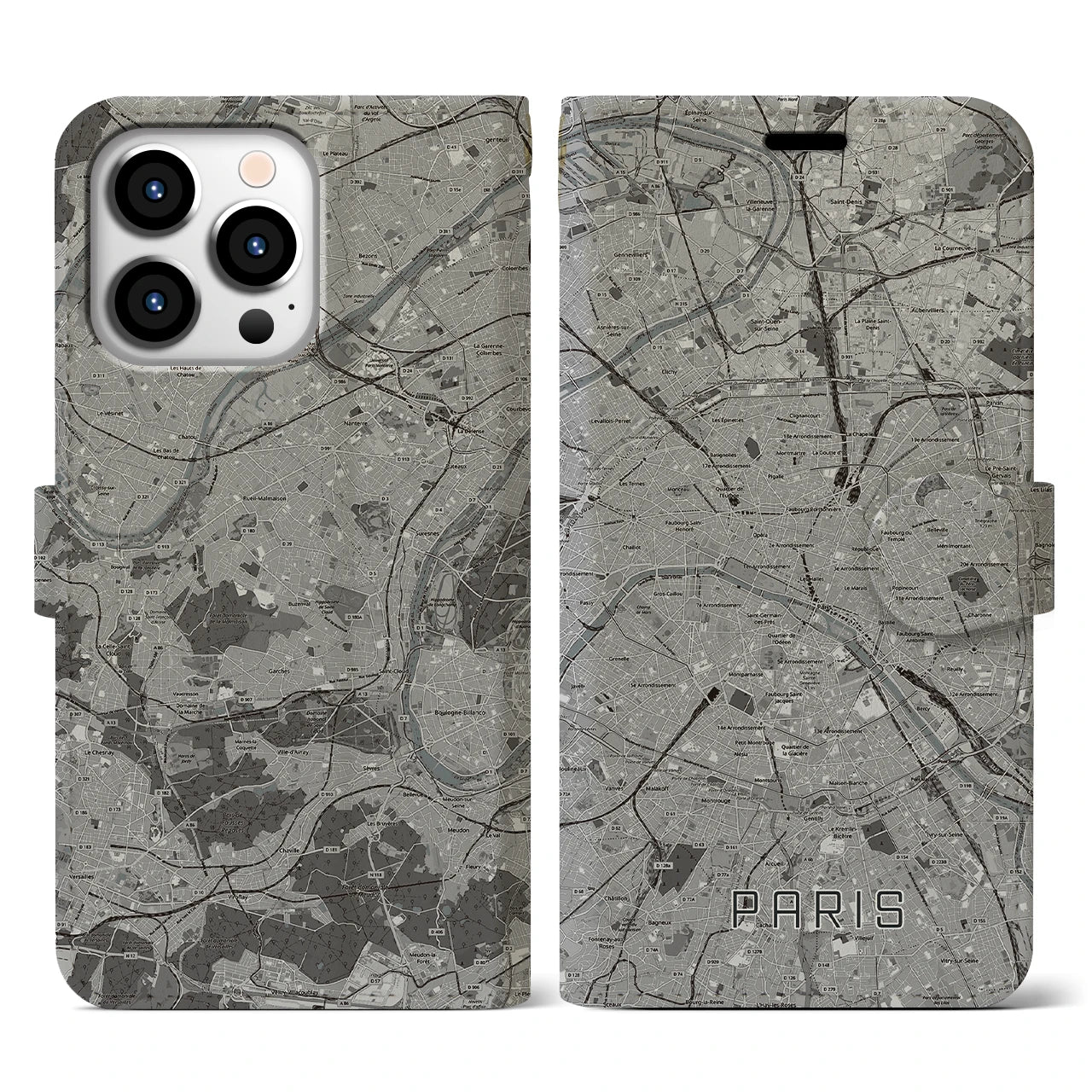 【パリ(フランス)】地図柄iPhoneケース(手帳タイプ)ナチュラル・iPhone 13 Pro 用