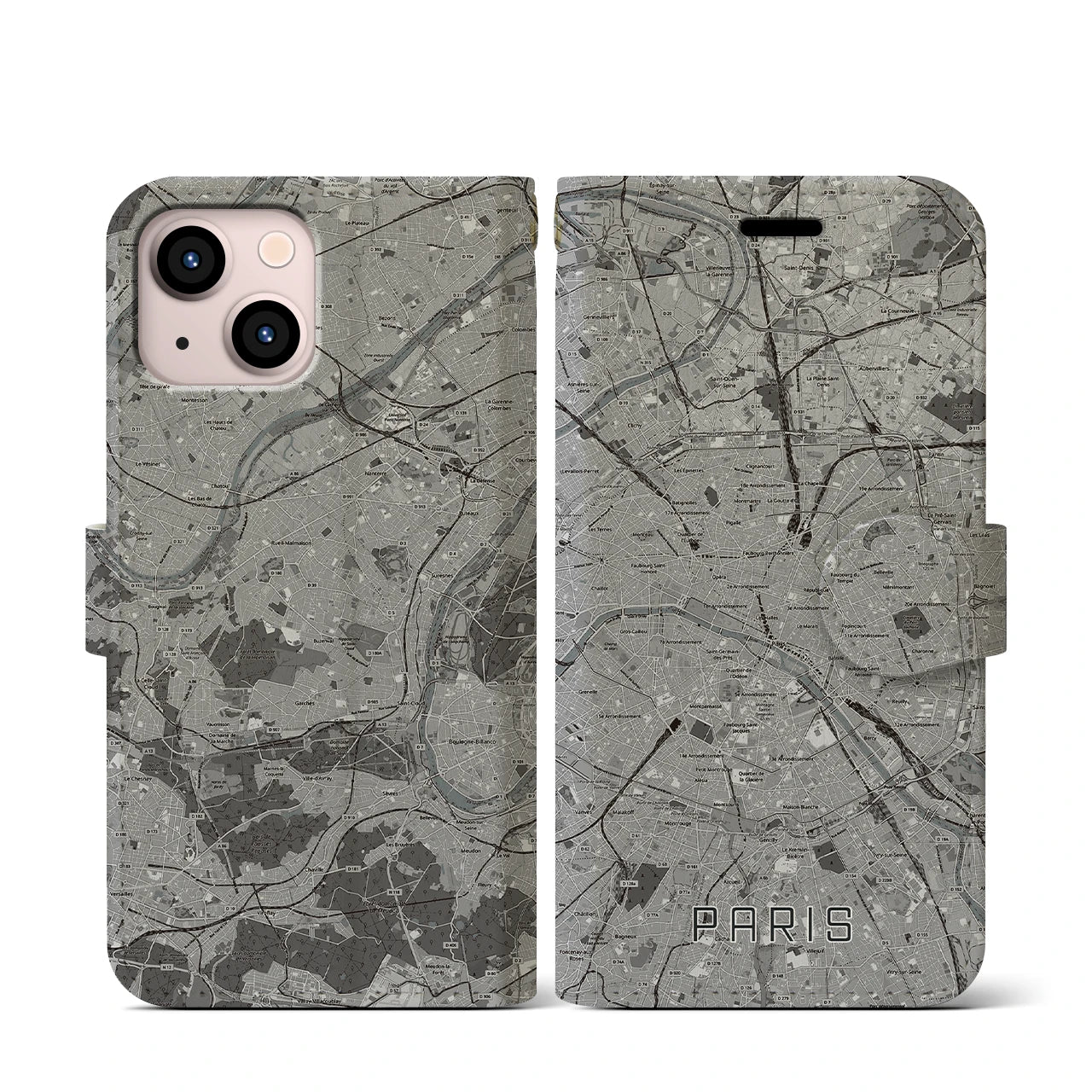 【パリ(フランス)】地図柄iPhoneケース(手帳タイプ)ナチュラル・iPhone 13 mini 用