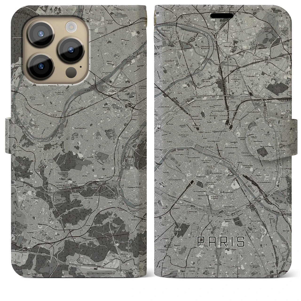 【パリ(フランス)】地図柄iPhoneケース(手帳タイプ)ナチュラル・iPhone 14 Pro Max 用