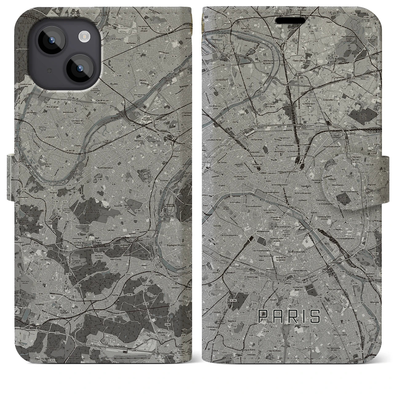 【パリ(フランス)】地図柄iPhoneケース(手帳タイプ)ナチュラル・iPhone 14 Plus 用