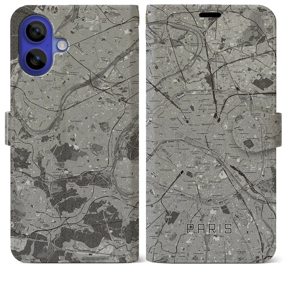 【パリ(フランス)】地図柄iPhoneケース(手帳タイプ)モノトーン・iPhone 16 Pro Max 用