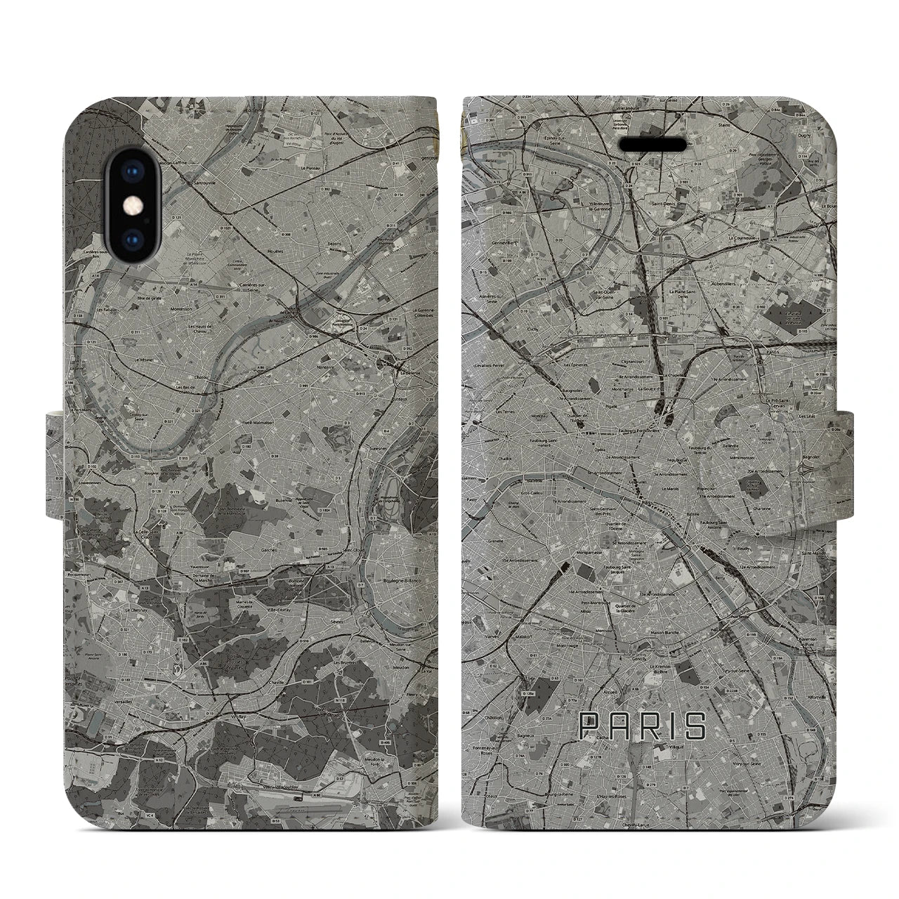 【パリ(フランス)】地図柄iPhoneケース(手帳タイプ)ナチュラル・iPhone XS / X 用