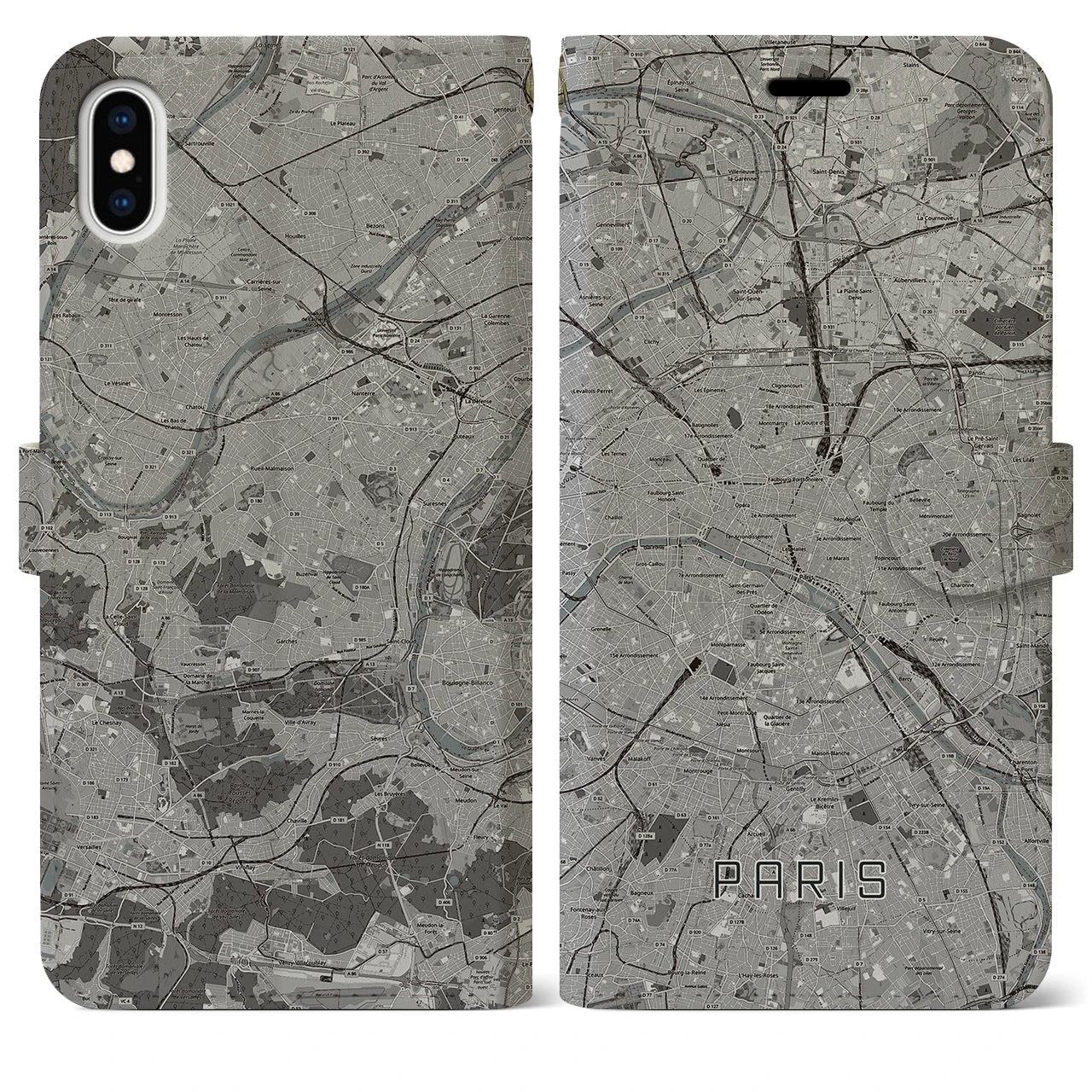 【パリ(フランス)】地図柄iPhoneケース(手帳タイプ)ナチュラル・iPhone XS Max 用
