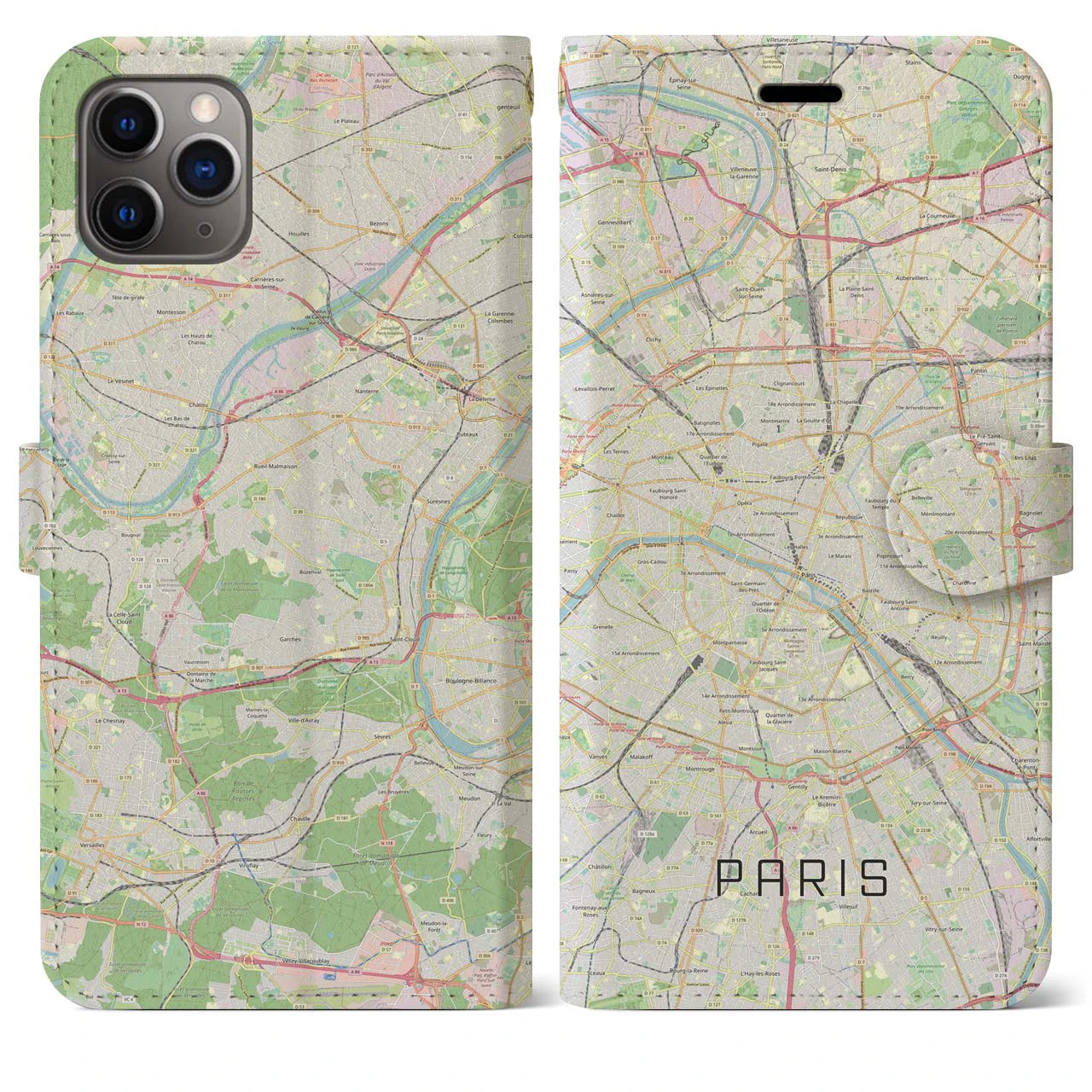 【パリ(フランス)】地図柄iPhoneケース(手帳タイプ)モノトーン・iPhone 11 Pro Max 用