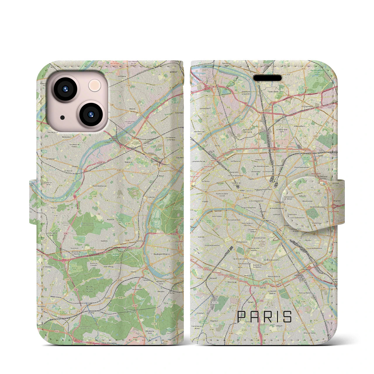 【パリ(フランス)】地図柄iPhoneケース(手帳タイプ)モノトーン・iPhone 13 mini 用
