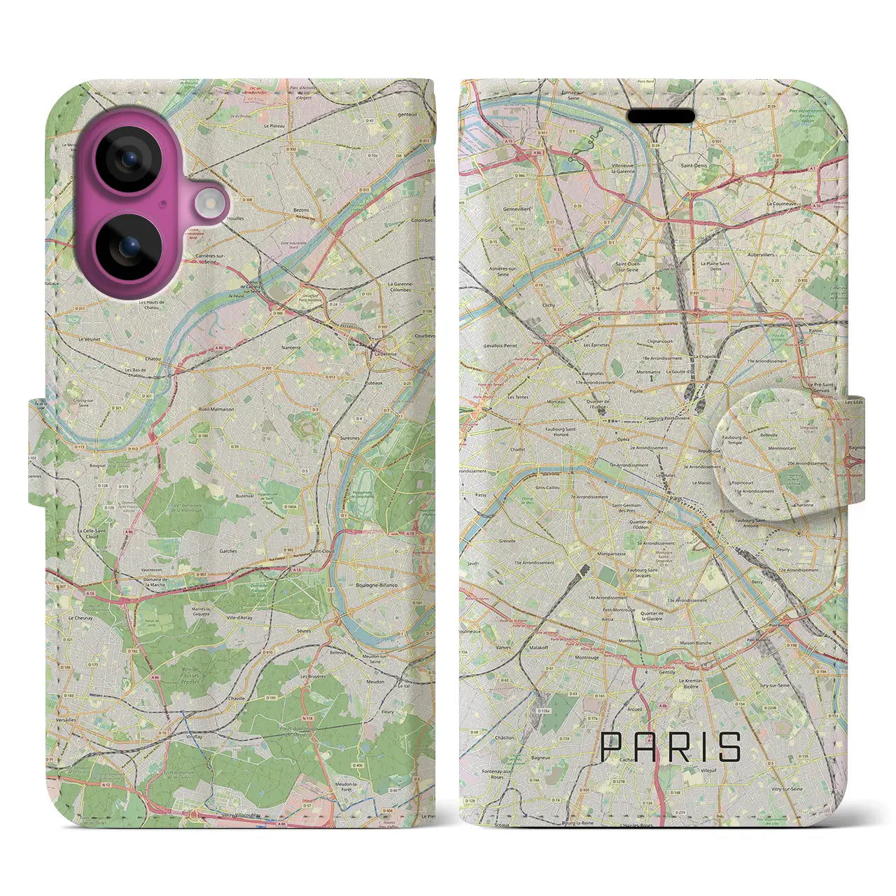【パリ(フランス)】地図柄iPhoneケース(手帳タイプ)ナチュラル・iPhone 16 Pro 用