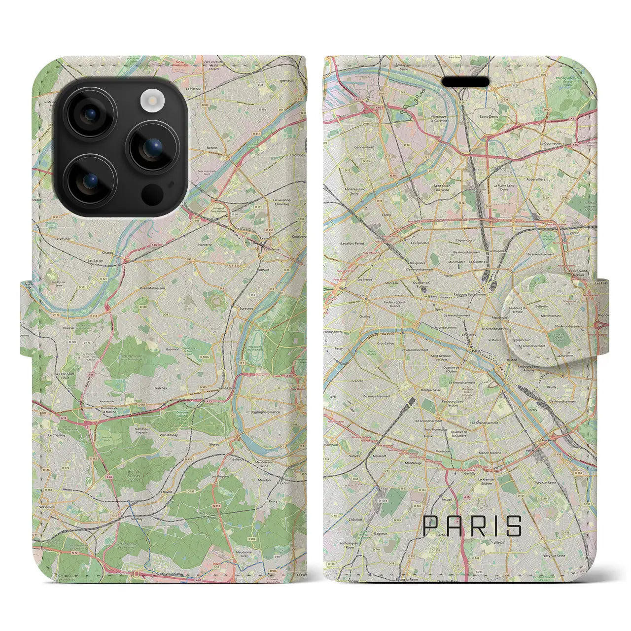 【パリ(フランス)】地図柄iPhoneケース(手帳タイプ)ナチュラル・iPhone 16 用