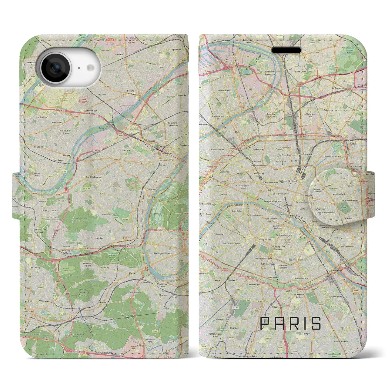 【パリ(フランス)】地図柄iPhoneケース(手帳タイプ)