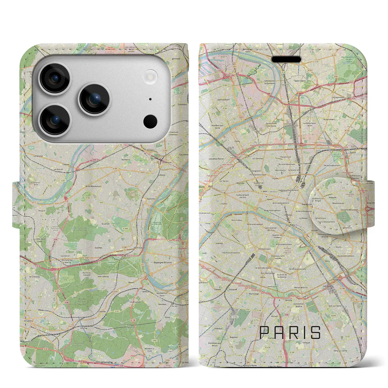 【パリ(フランス)】地図柄iPhoneケース(手帳タイプ)