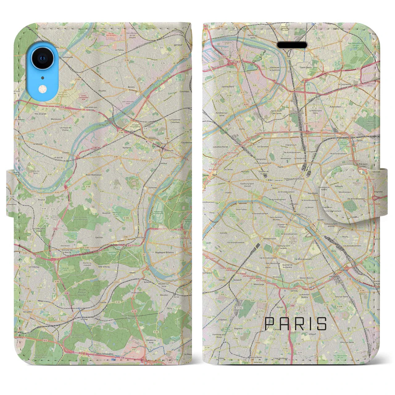 【パリ(フランス)】地図柄iPhoneケース(手帳タイプ)モノトーン・iPhone XR 用