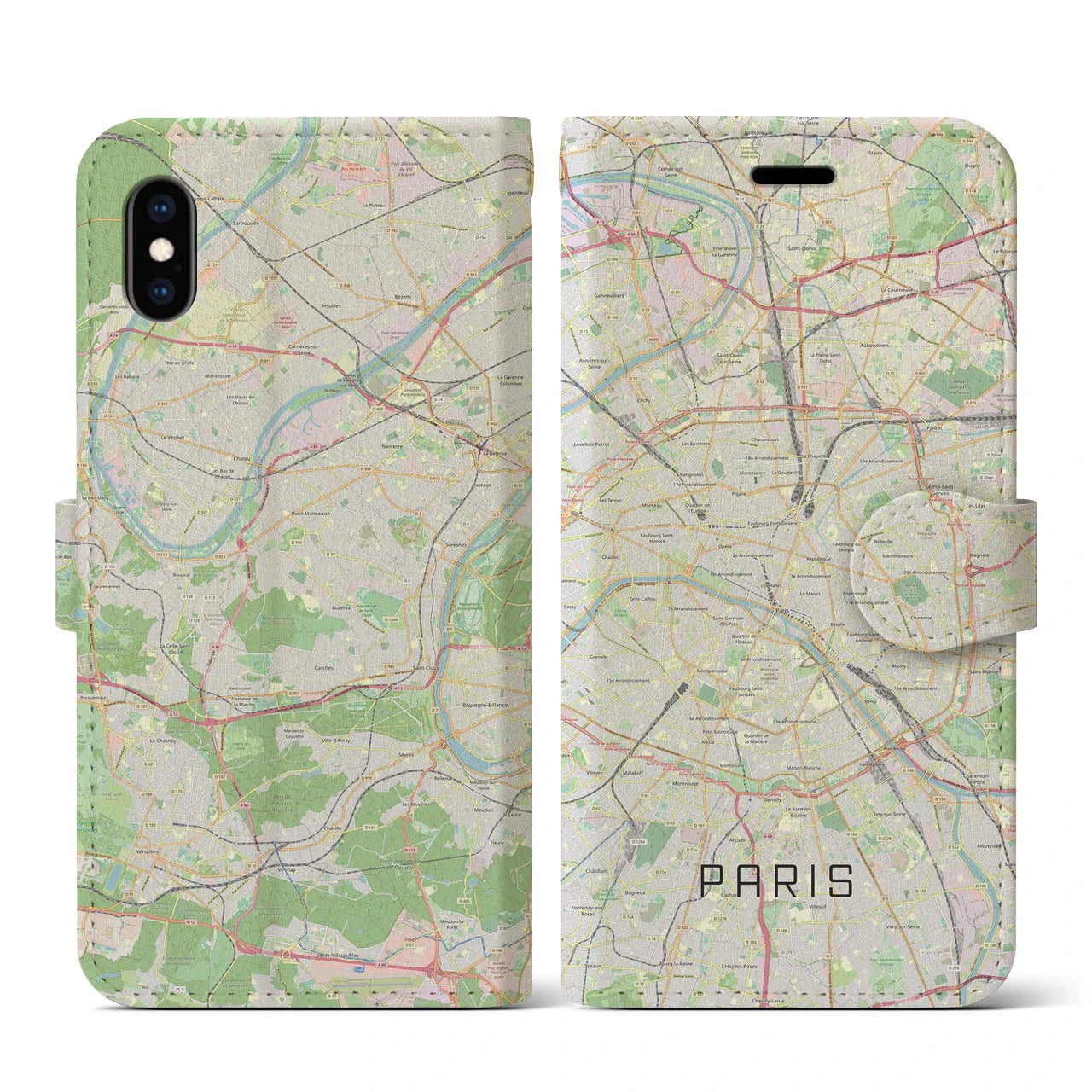 【パリ(フランス)】地図柄iPhoneケース(手帳タイプ)モノトーン・iPhone XS / X 用