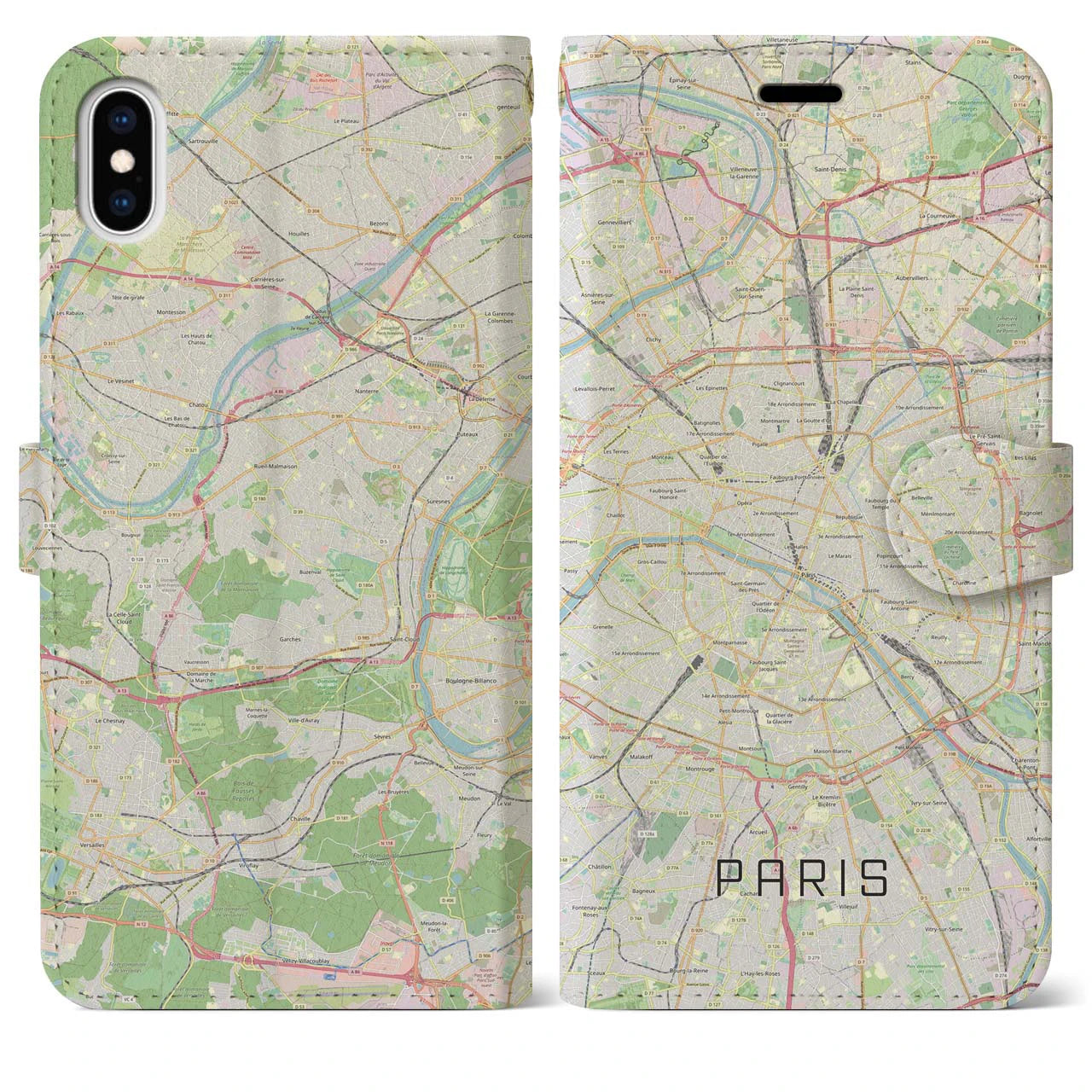 【パリ(フランス)】地図柄iPhoneケース(手帳タイプ)モノトーン・iPhone XS Max 用
