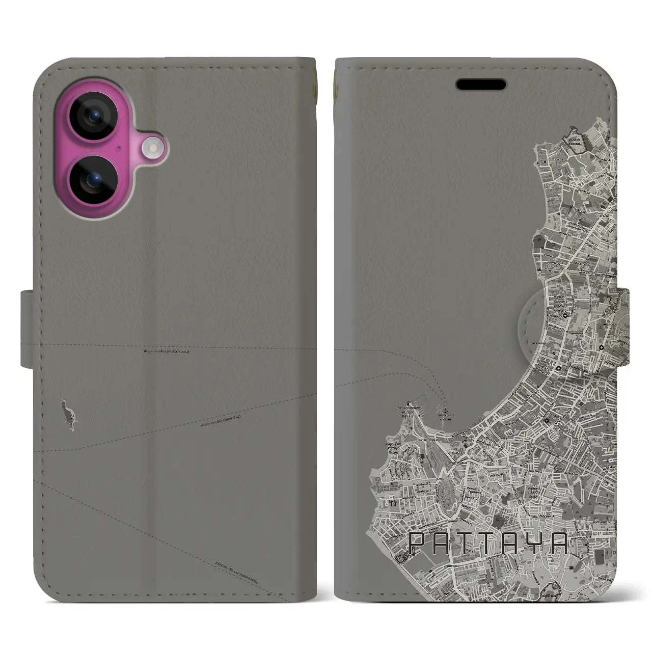 【パタヤ(タイ)】地図柄iPhoneケース(手帳タイプ)