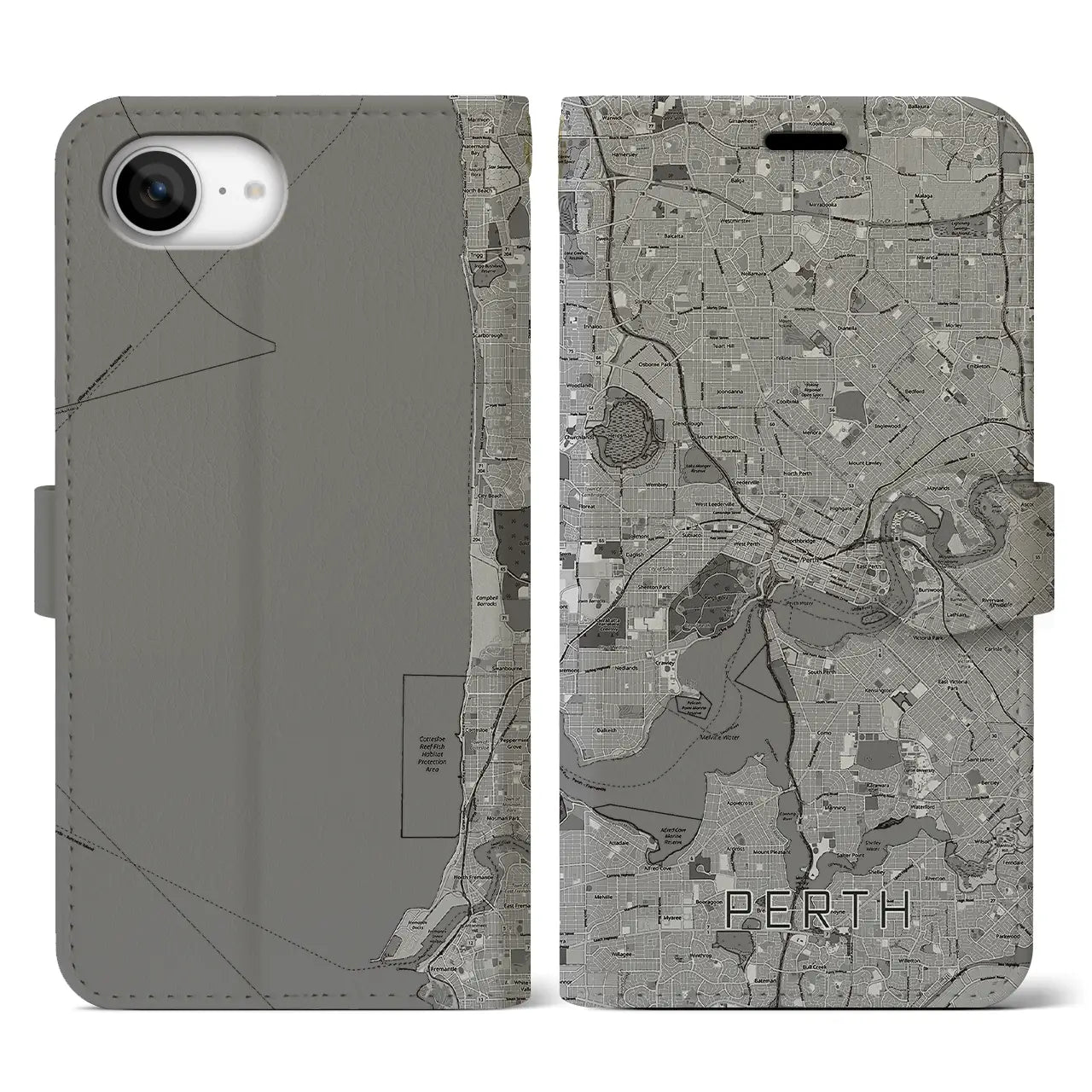【パース(オーストラリア)】地図柄iPhoneケース(手帳タイプ)