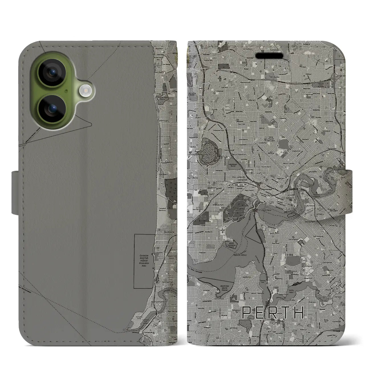 【パース(オーストラリア)】地図柄iPhoneケース(手帳タイプ)