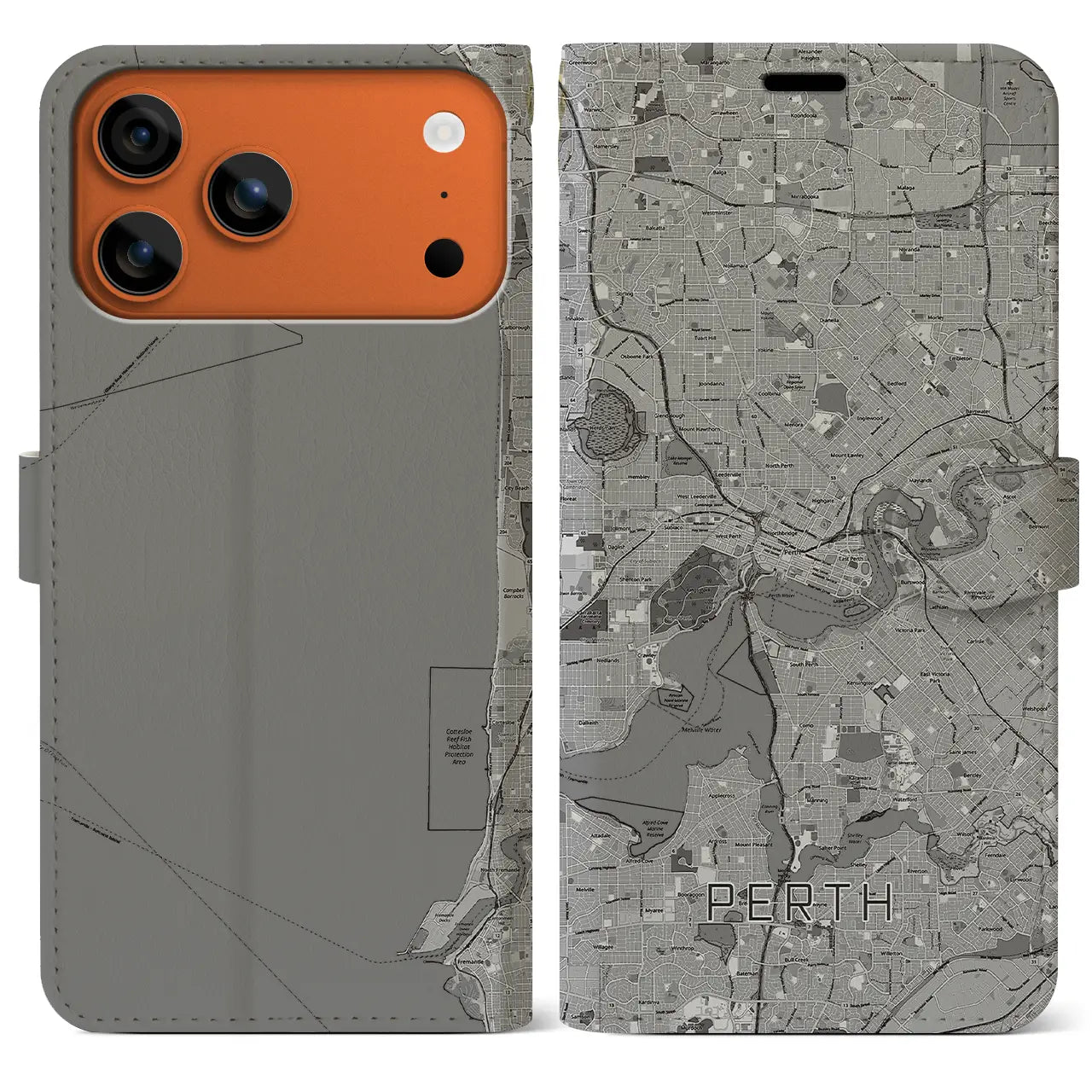 【パース(オーストラリア)】地図柄iPhoneケース(手帳タイプ)