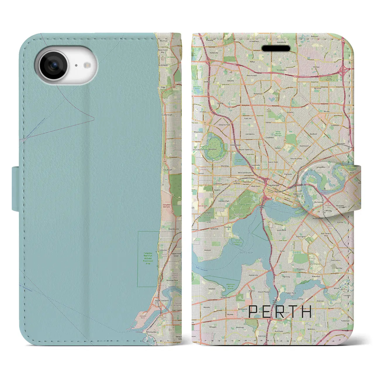 【パース(オーストラリア)】地図柄iPhoneケース(手帳タイプ)
