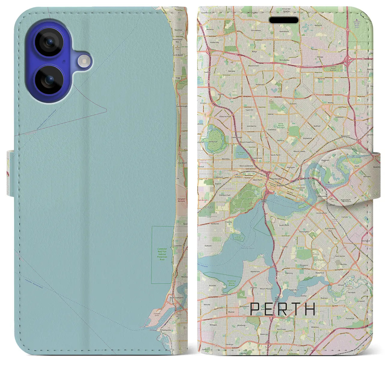 【パース(オーストラリア)】地図柄iPhoneケース(手帳タイプ)ナチュラル・iPhone 16 Pro Max 用