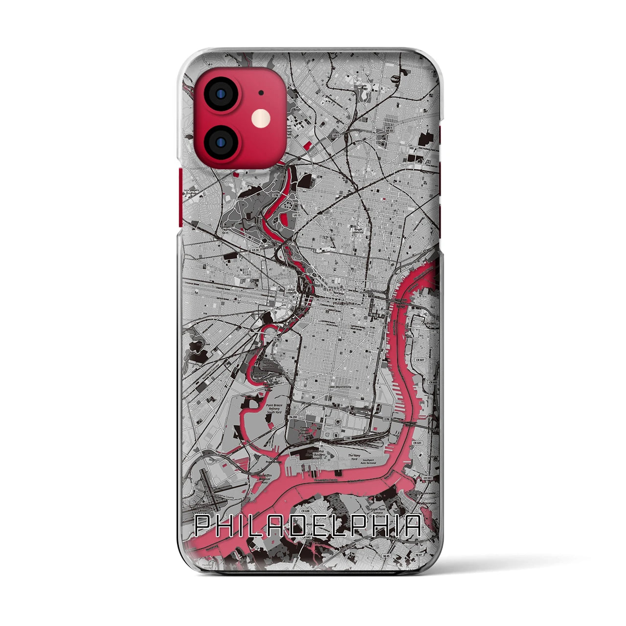 【フィラデルフィア(アメリカ)】地図柄iPhoneケース(クリアタイプ)モノトーン・iPhone 11 用