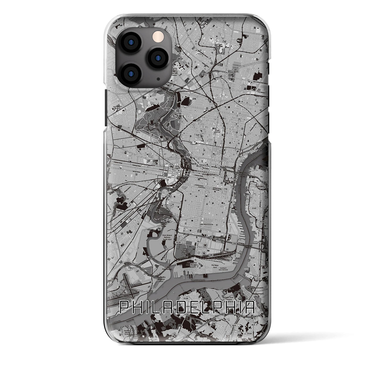 【フィラデルフィア(アメリカ)】地図柄iPhoneケース(クリアタイプ)モノトーン・iPhone 11 Pro Max 用