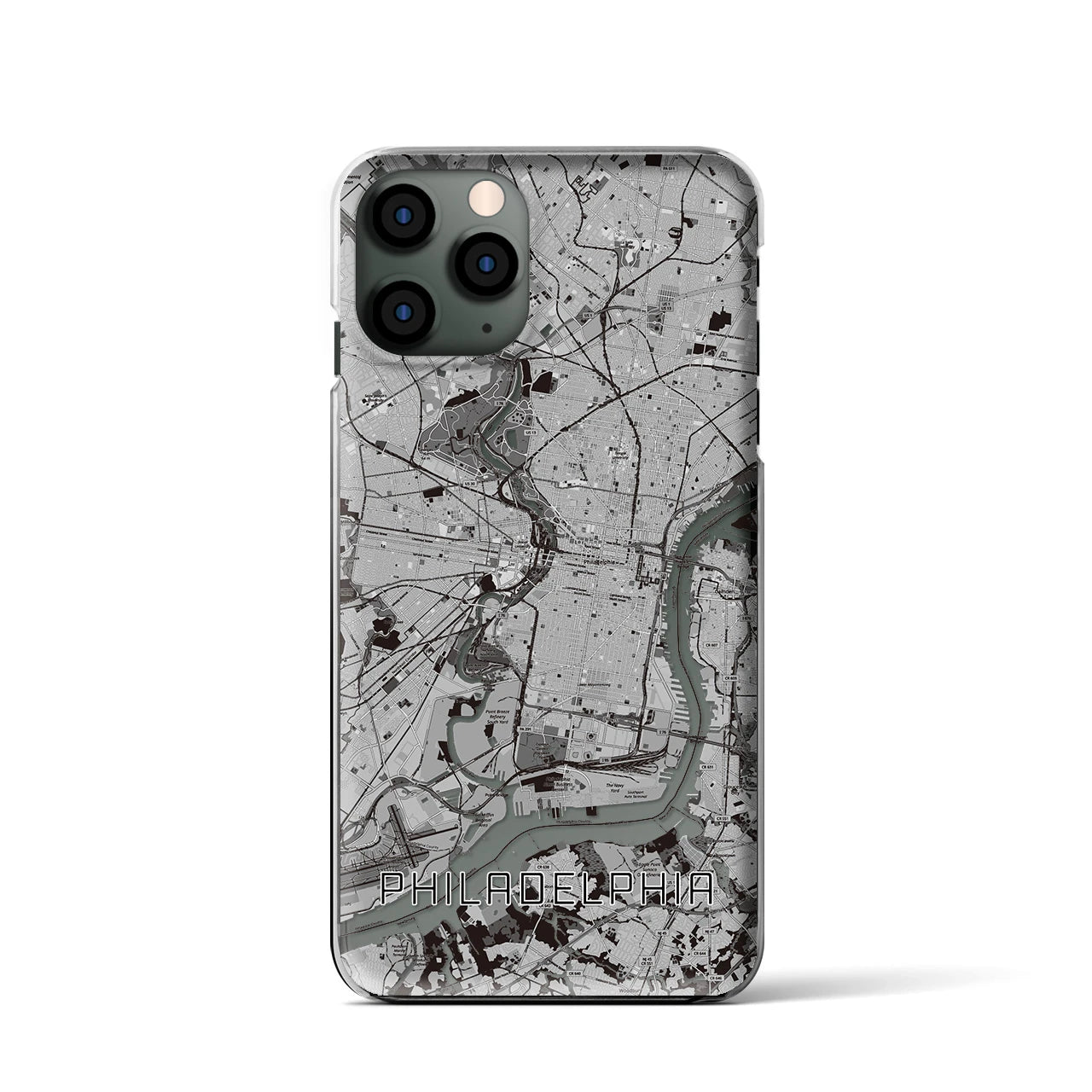 【フィラデルフィア(アメリカ)】地図柄iPhoneケース(クリアタイプ)モノトーン・iPhone 11 Pro 用