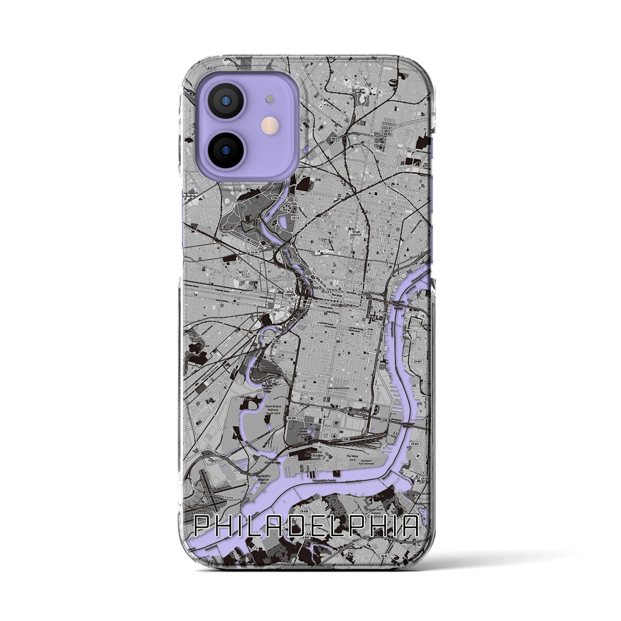 【フィラデルフィア(アメリカ)】地図柄iPhoneケース(クリアタイプ)モノトーン・iPhone 12 / 12 Pro 用