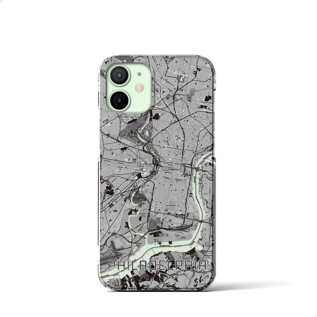 【フィラデルフィア(アメリカ)】地図柄iPhoneケース(クリアタイプ)モノトーン・iPhone 12 mini 用
