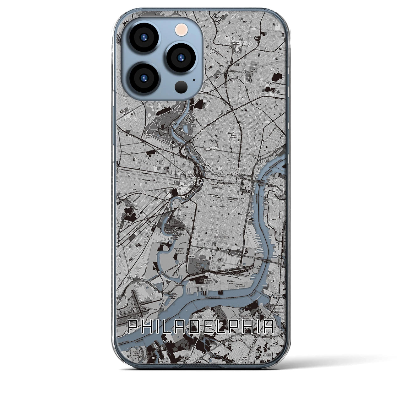 【フィラデルフィア(アメリカ)】地図柄iPhoneケース(クリアタイプ)モノトーン・iPhone 13 Pro Max 用